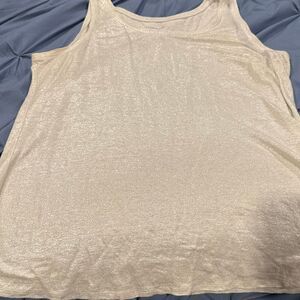 Eileen Fisher size, large white and silver shimmery metallic tank top